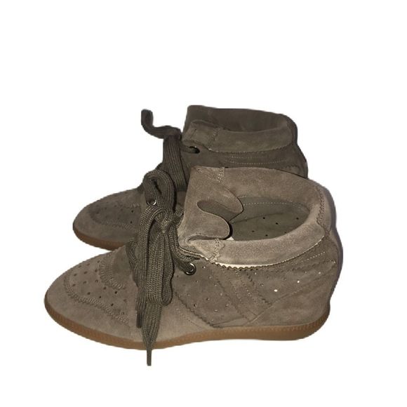 Isabel Marant Stainer Basket Shoes Womens 10 Taupe High Top Wedge Boho Sneakers - Picture 4 of 7